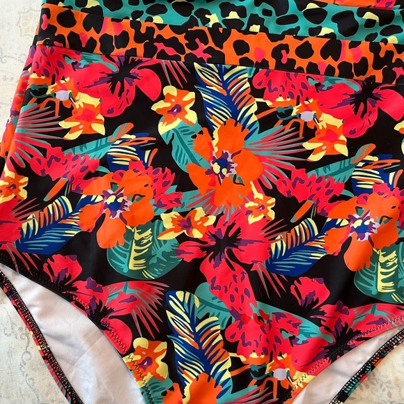 Red and Orange One Piece Swimsuit with‎ Plunging V-Neck - Picture 3 of 11